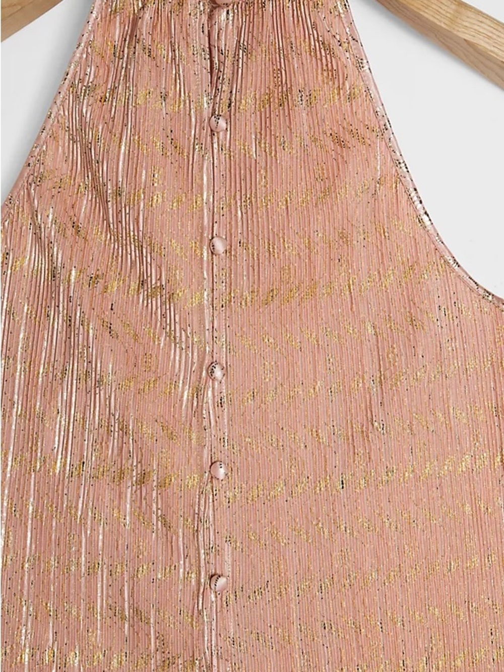 Anthropologie Pink Metallic Pleated Tank Top with Gold Flecks